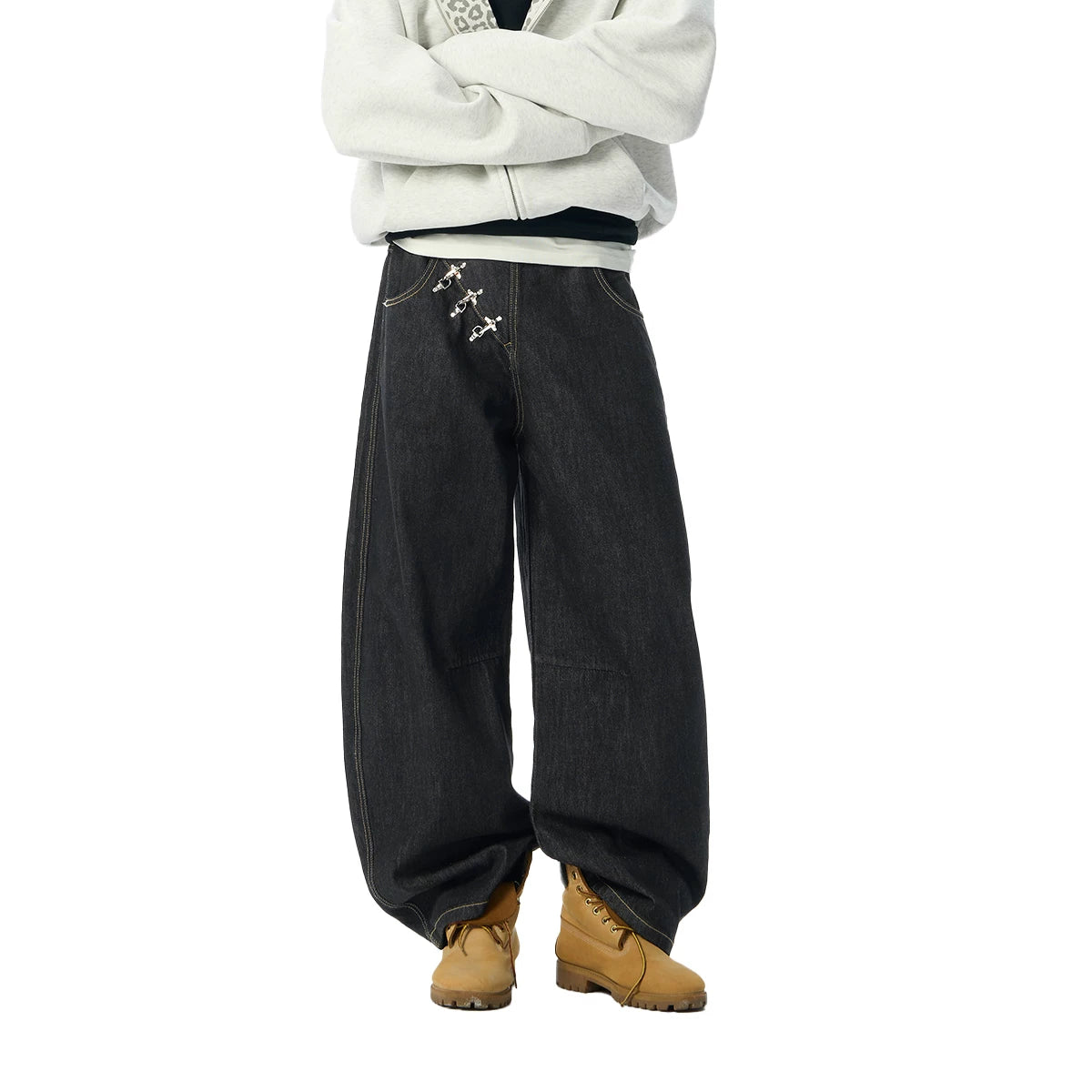 JHYQ Hip Hop Style Wide Leg Plane Buckle Loose Jeans