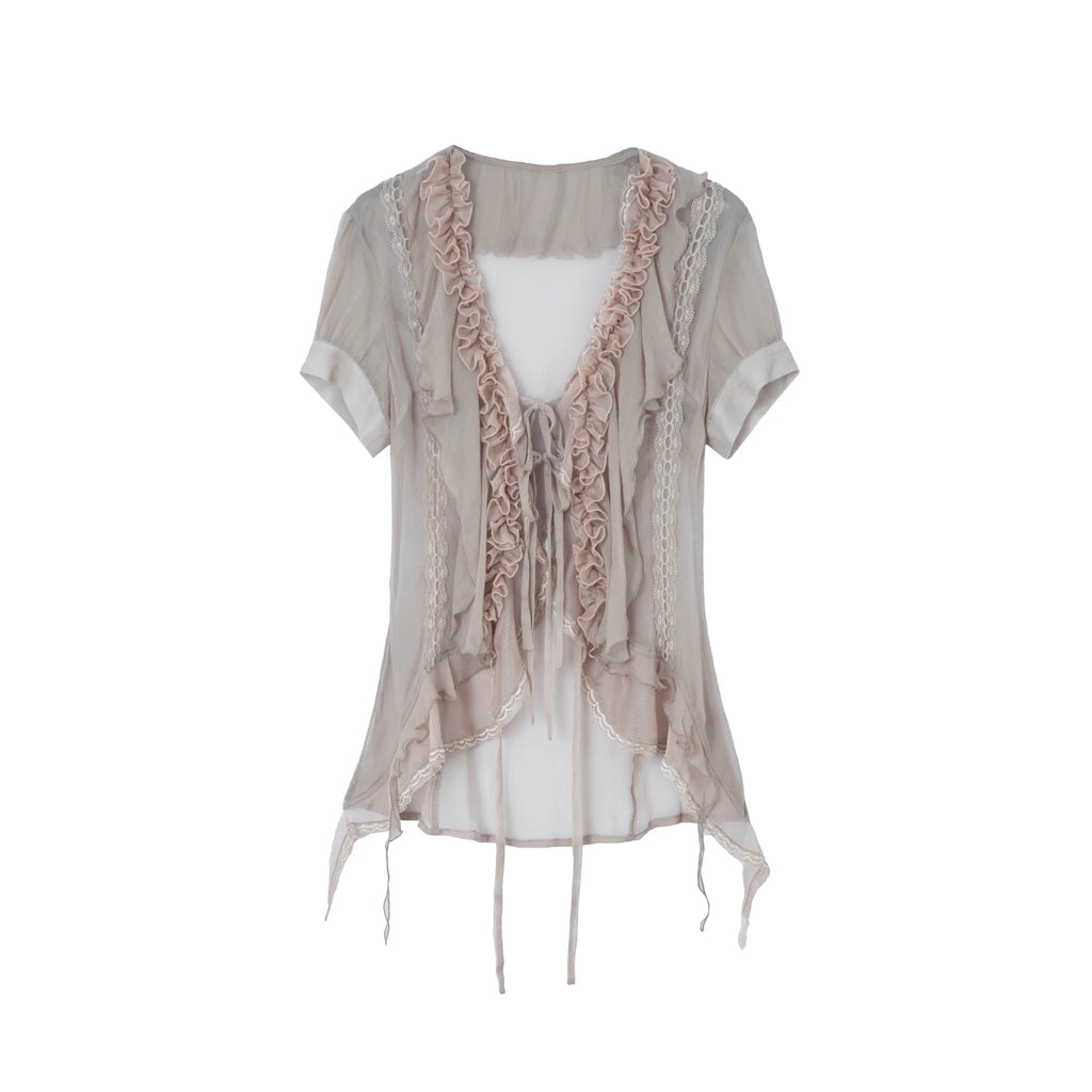 DoublePunch Jellyfish Sheer Layered Ruffle Blouse