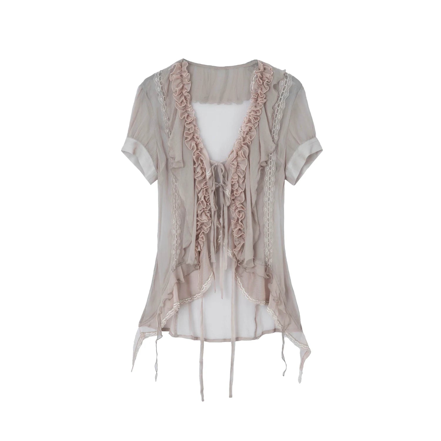 DoublePunch Jellyfish Sheer Layered Ruffle Blouse