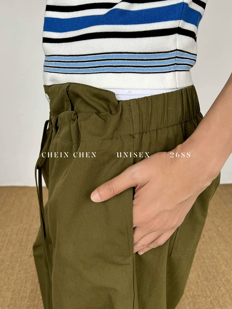 CHEIN CHEN American Retro Double-Waist Straight-Leg Trousers
