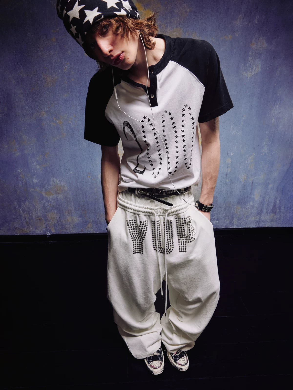Yemanup Retro Starlight Print Shoulder Sleeve Tee