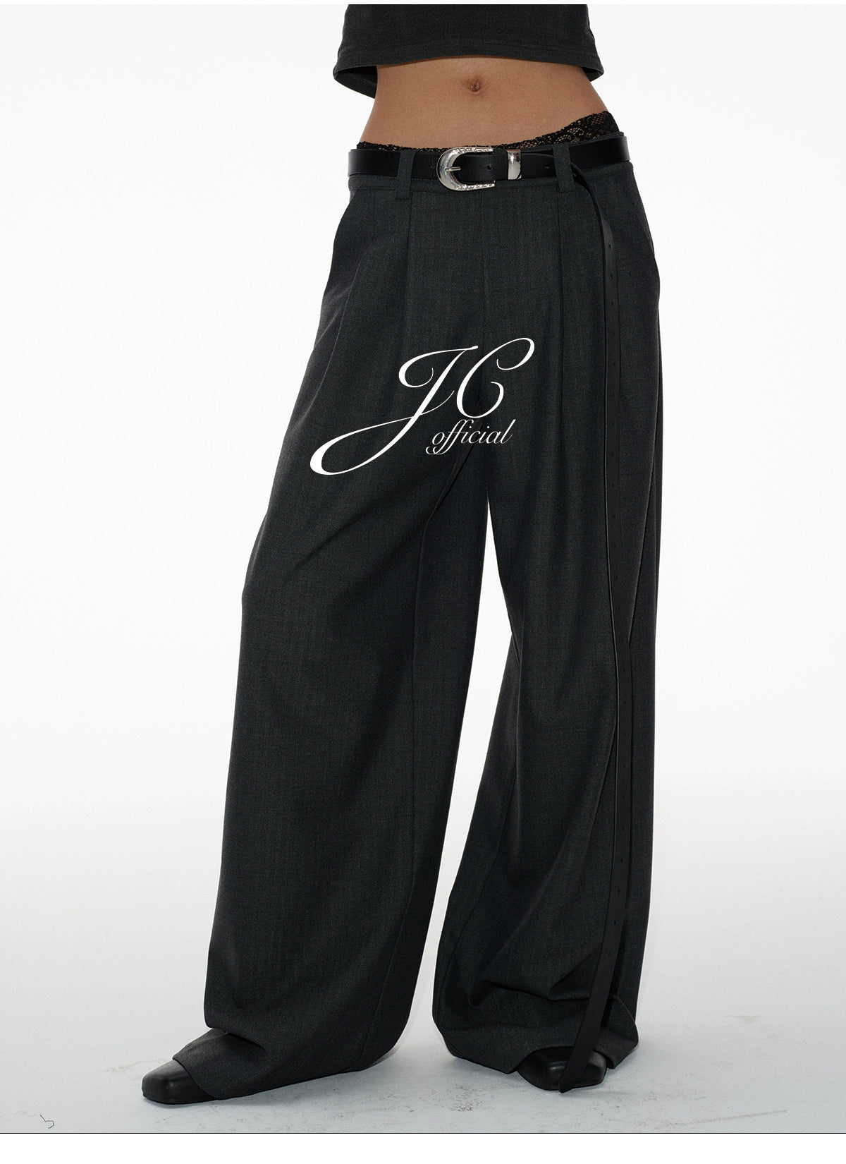 JCAESAR Herringbone Double-pleated Slacks