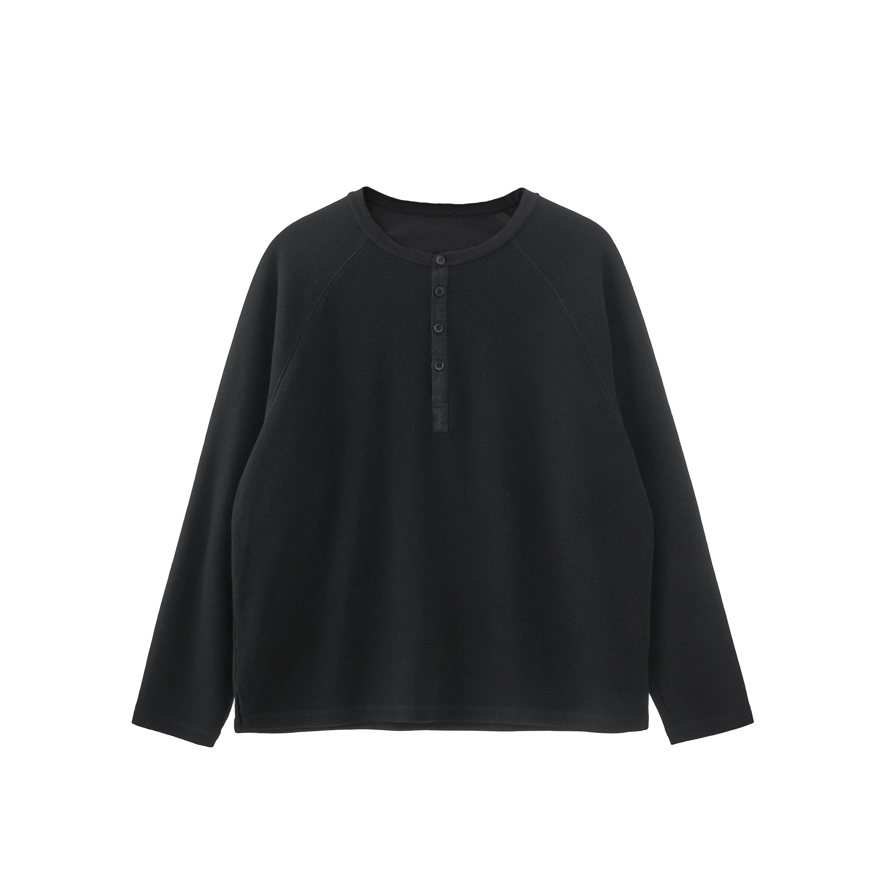 BUTTBILL Henry Neck Waffle Long Sleeve Sweater