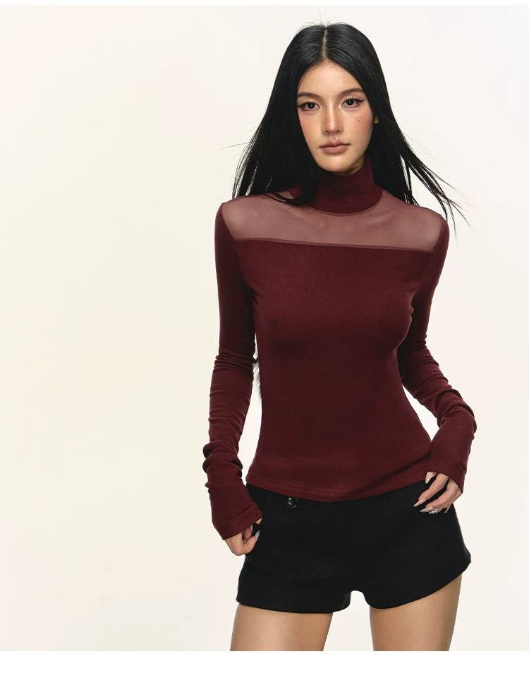Anna Aneae High Neck Slim Skinny Knitted Bottom Long Sleeves