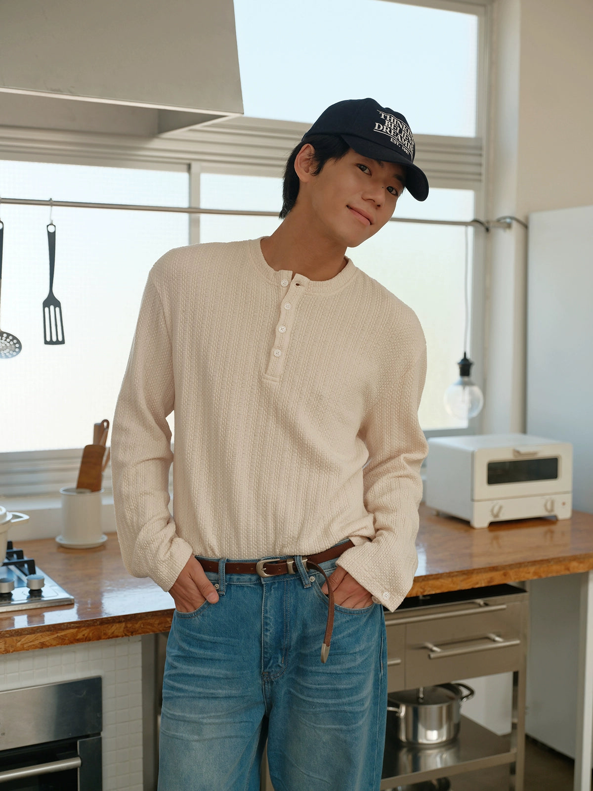 CARPEM Simple Knitted Henry Neck Loose Versatile Long Sleeves
