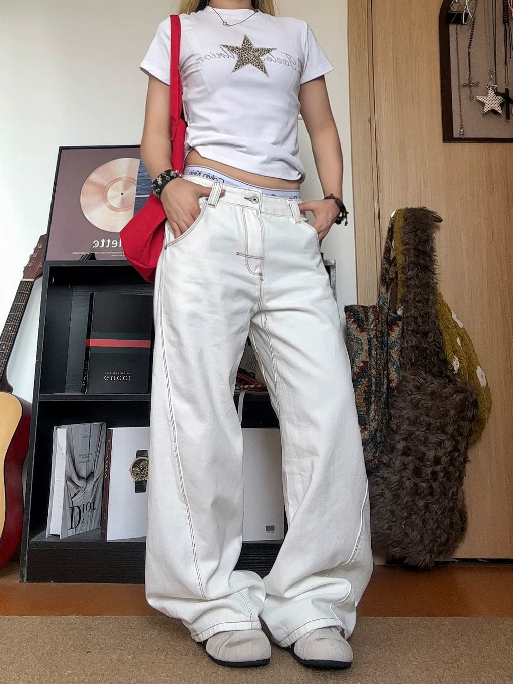 KISMETS Paris Buckle Wide-Leg White Jeans
