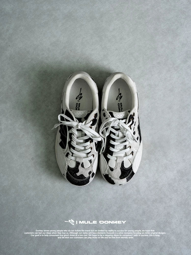 Mule Donkey Cowhide Print Lace-Up Sneaker
