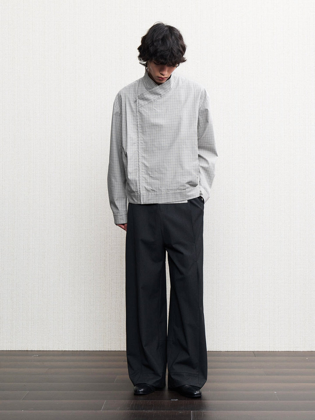 JCAESAR Checkered Pleated Loose Fit Jacket