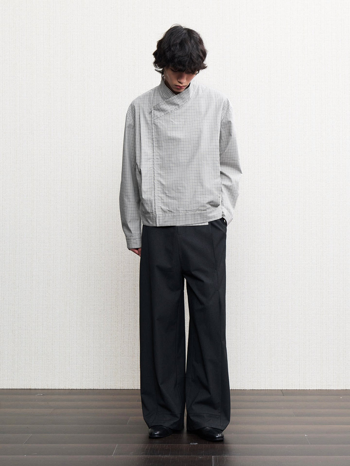 JCAESAR Checkered Pleated Loose Fit Jacket