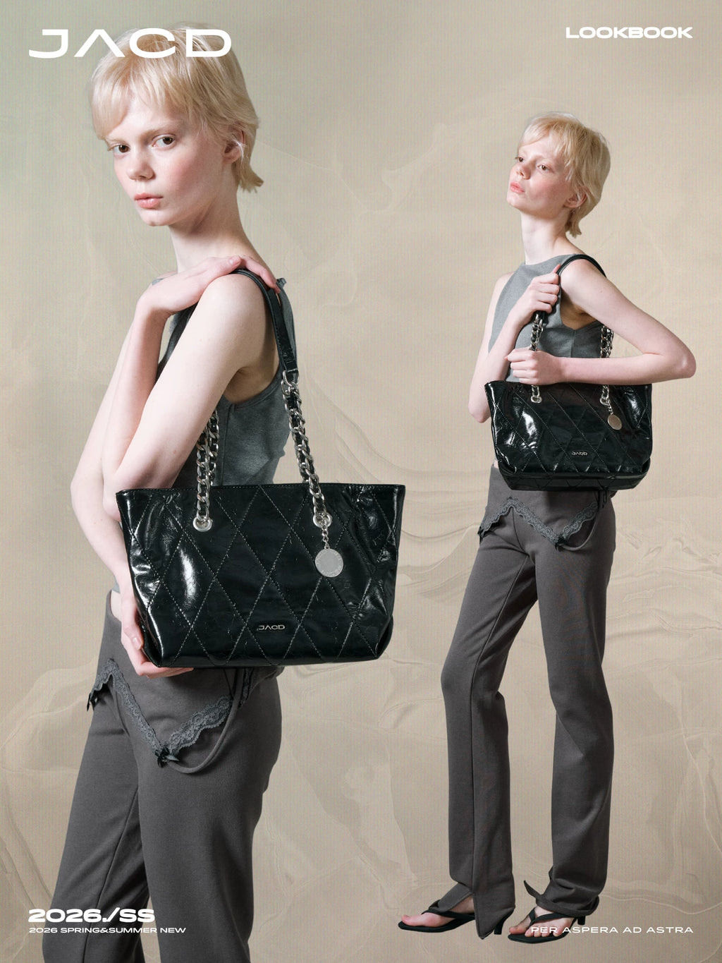 JACD Black Chain Large Capacity Tote Bag
