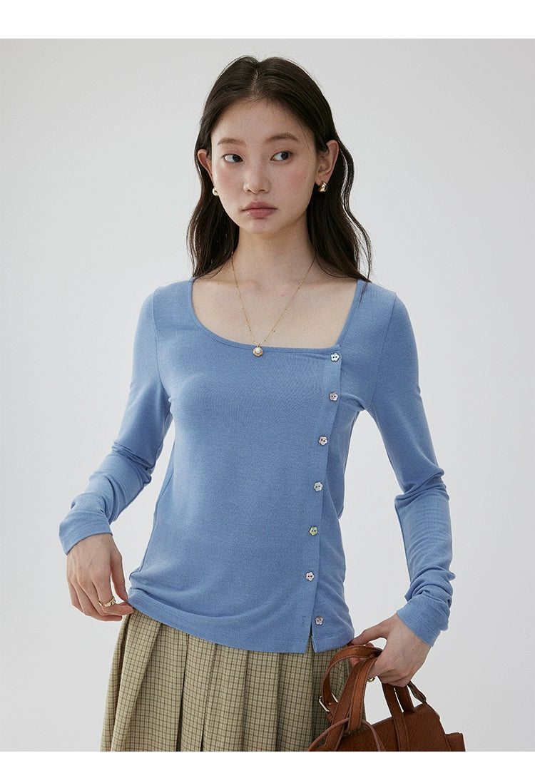 VOOE Versatile Casual and Thin Diagonal Buckle Long Sleeve