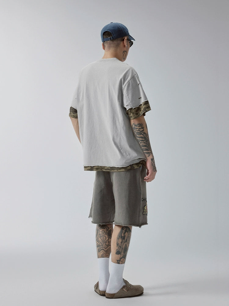 F2CE Loose Print Stamp Rough Edge Casual Versatile Shorts