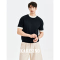 KARESINO Cool-Touch Contrast Knit Slim Fit Polo Tee