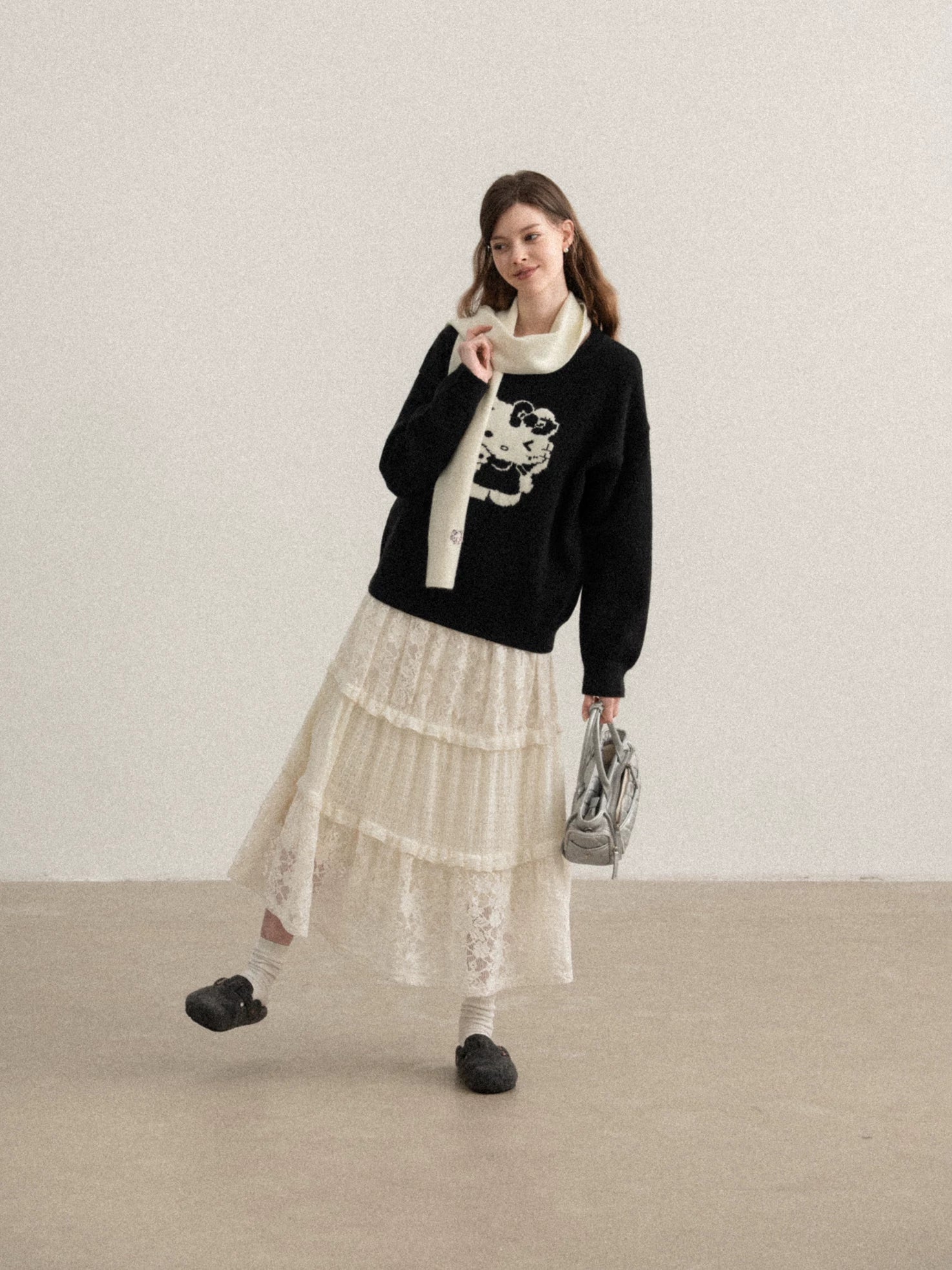 Cantonstory Crew Neck Versatile Loose Slimming Knit Sweater