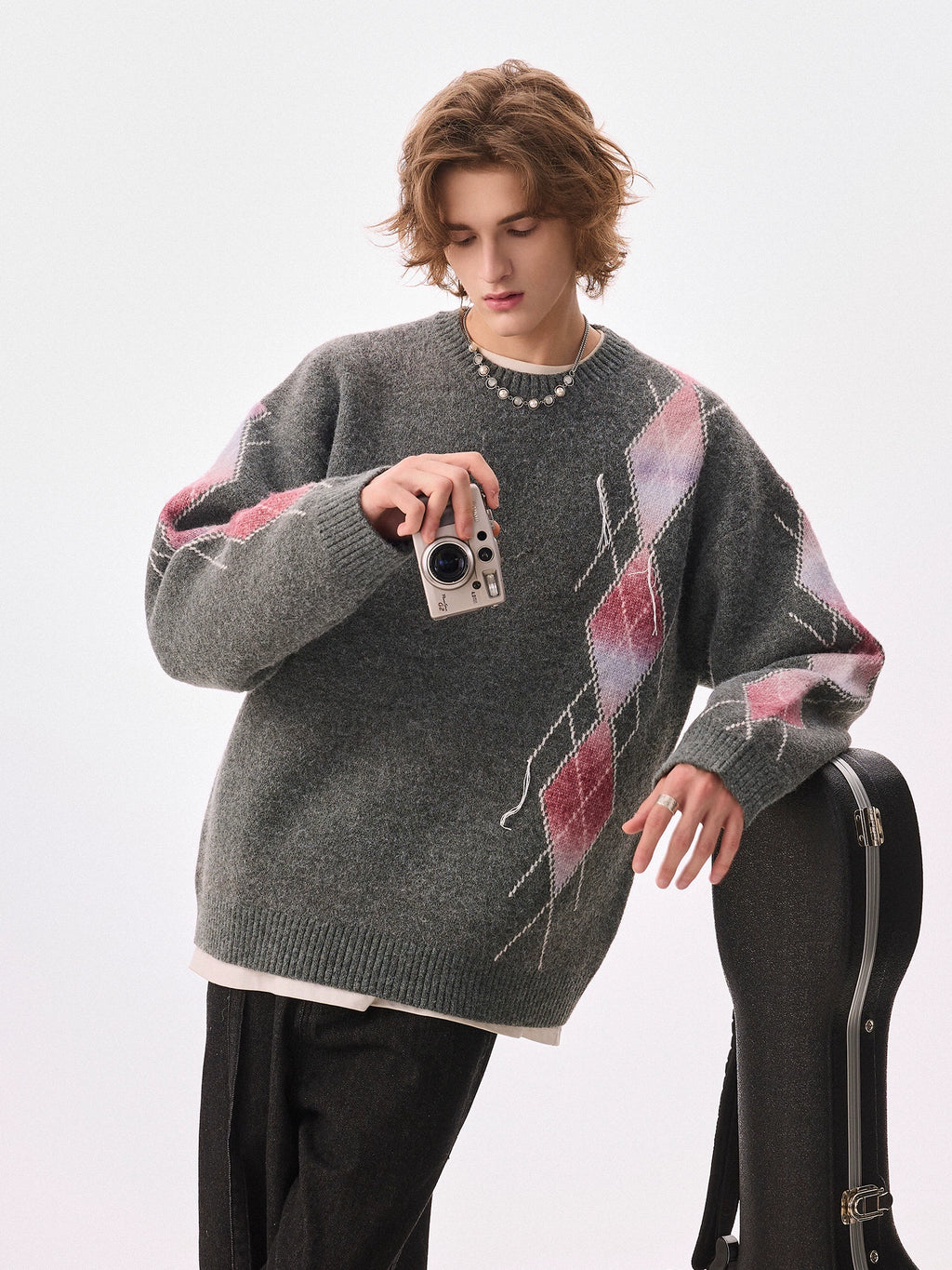CHOR Lazy Style Plaid Knitted Sweater