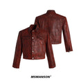 MSMANSON Crimson Flame Red Rhinestone Cropped Denim Jacket
