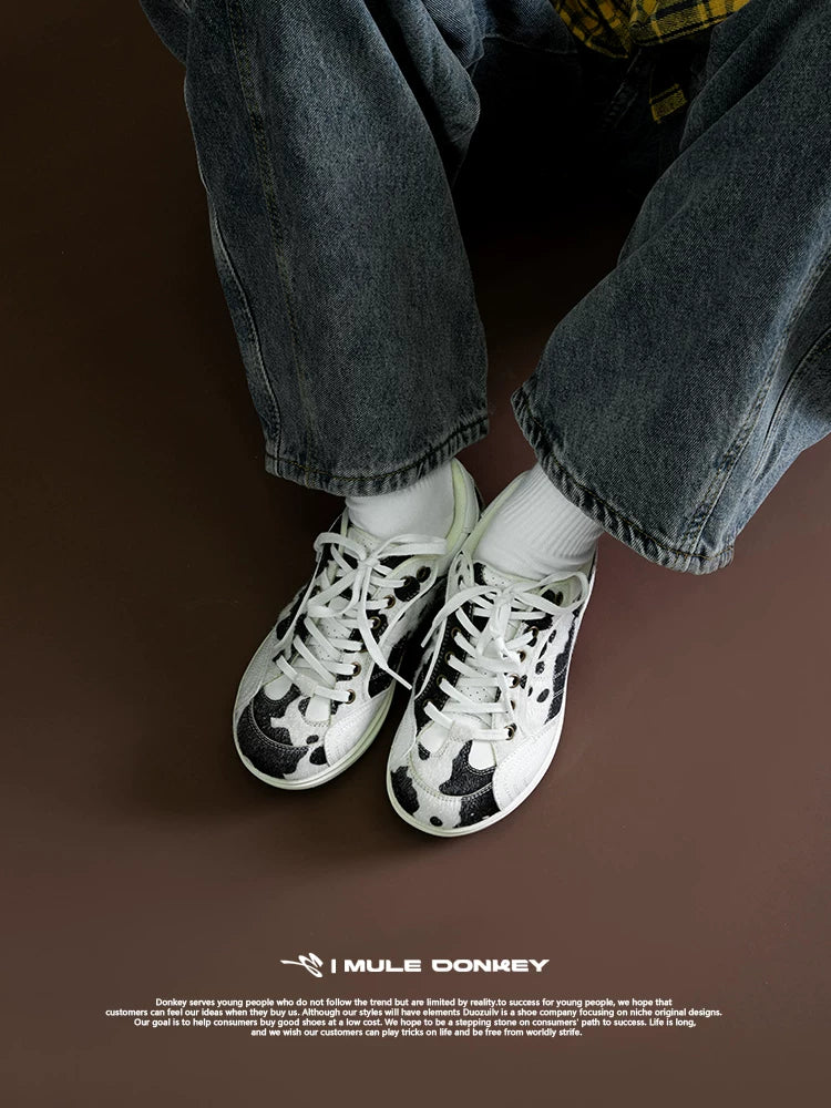 Mule Donkey Cowhide Print Lace-Up Sneaker