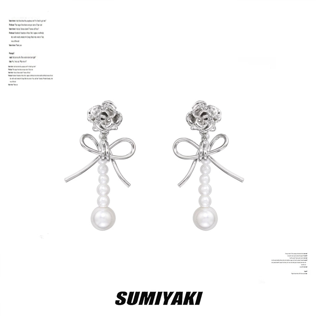 SUMIYAKI Pearl Rose Teardrop Long Earrings
