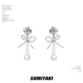 SUMIYAKI Pearl Rose Teardrop Long Earrings