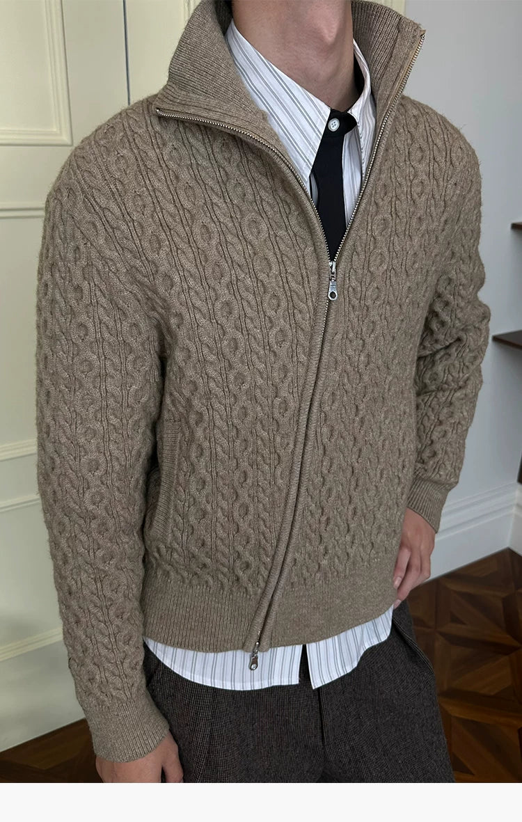KREATE 800g Cable Knit Warm Slant-Zip Sweater Jacket
