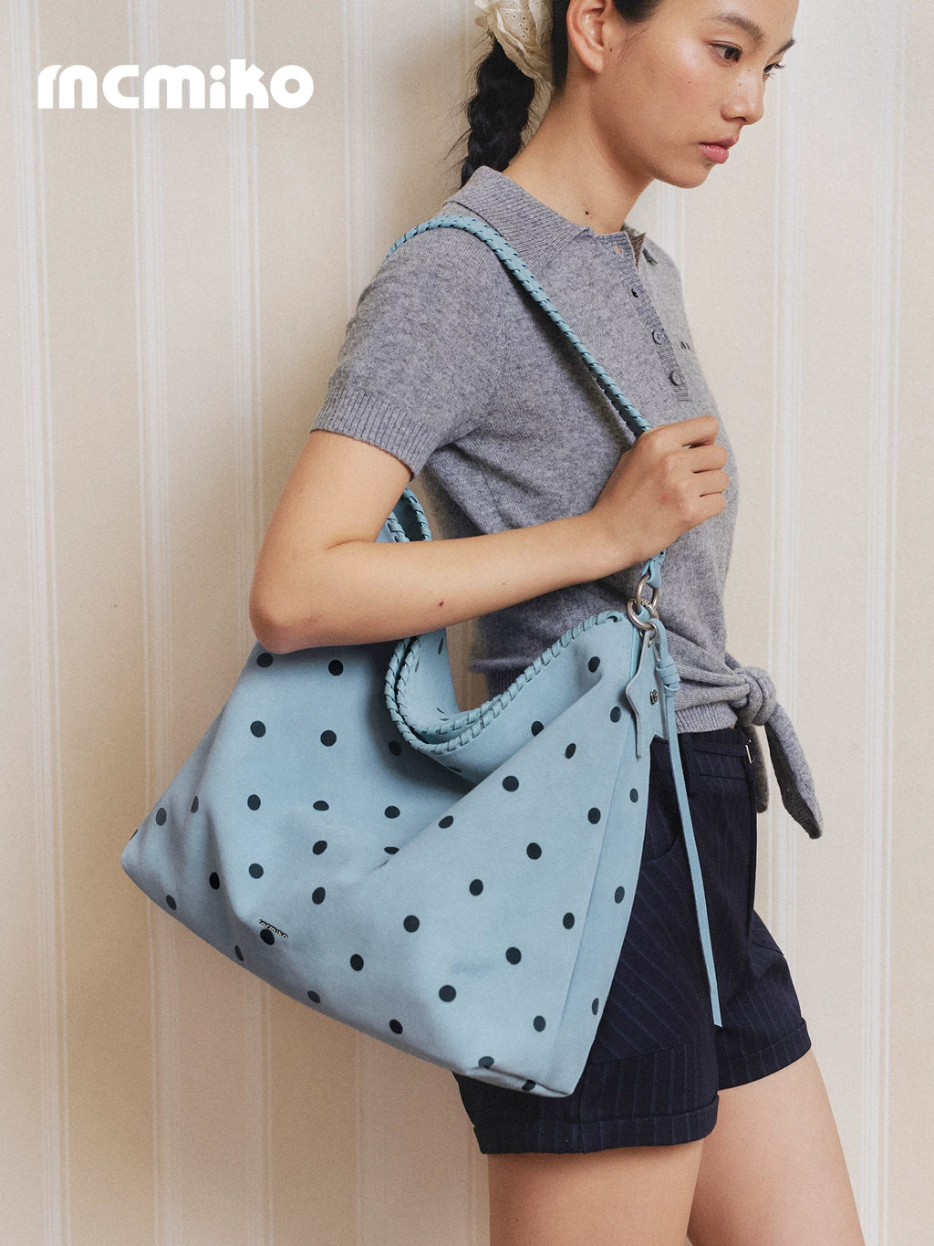 Mcmiko Suede Polka Dot Braided Shoulder Bag