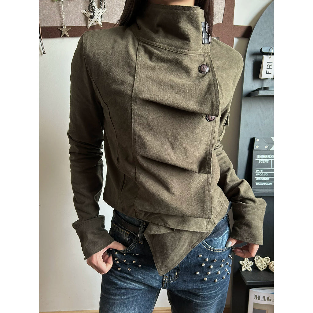 KISMETS Vintage Pleated Asymmetric Cropped Jacket
