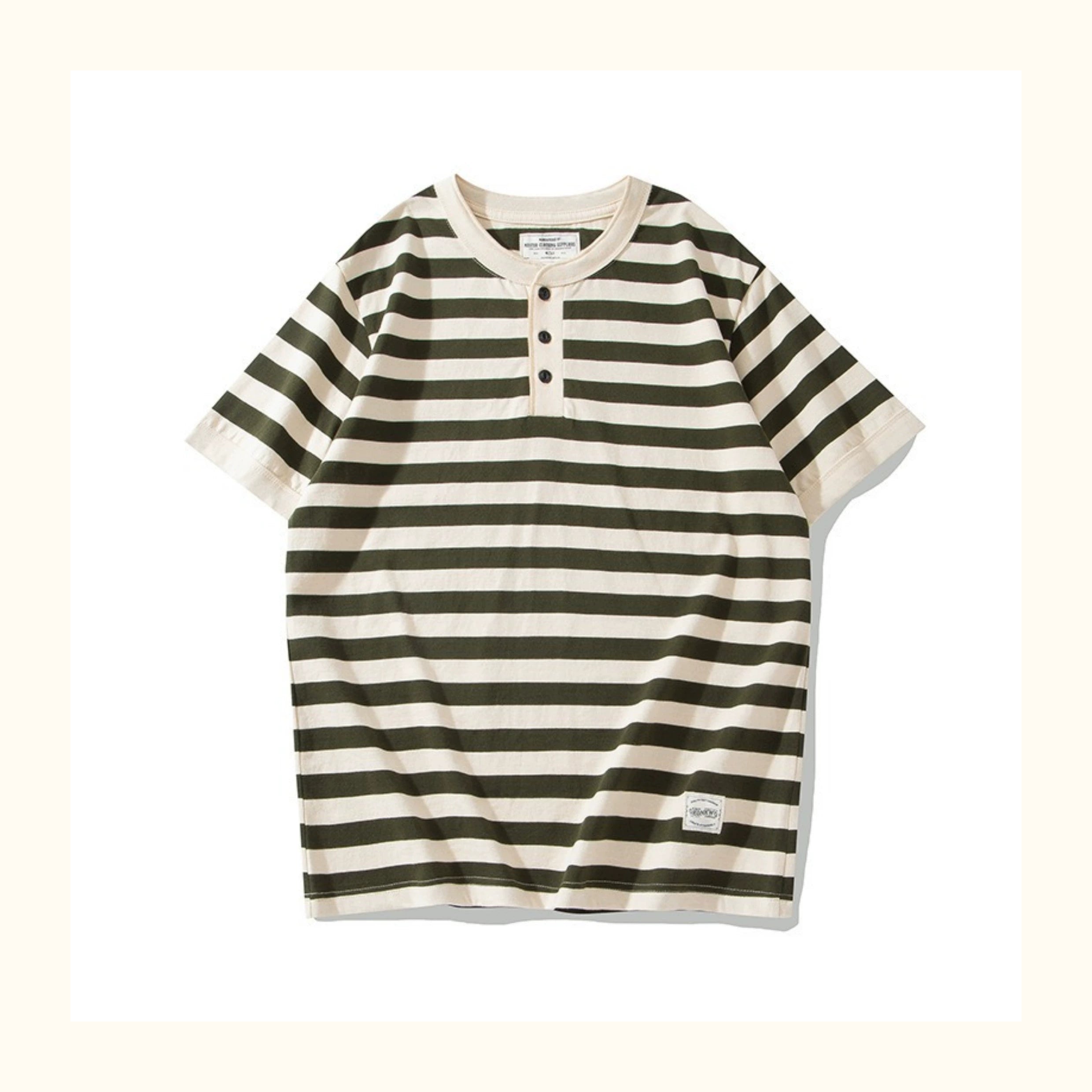 PrintAce Vintage Knitted Striped Henry Collar Button Tee