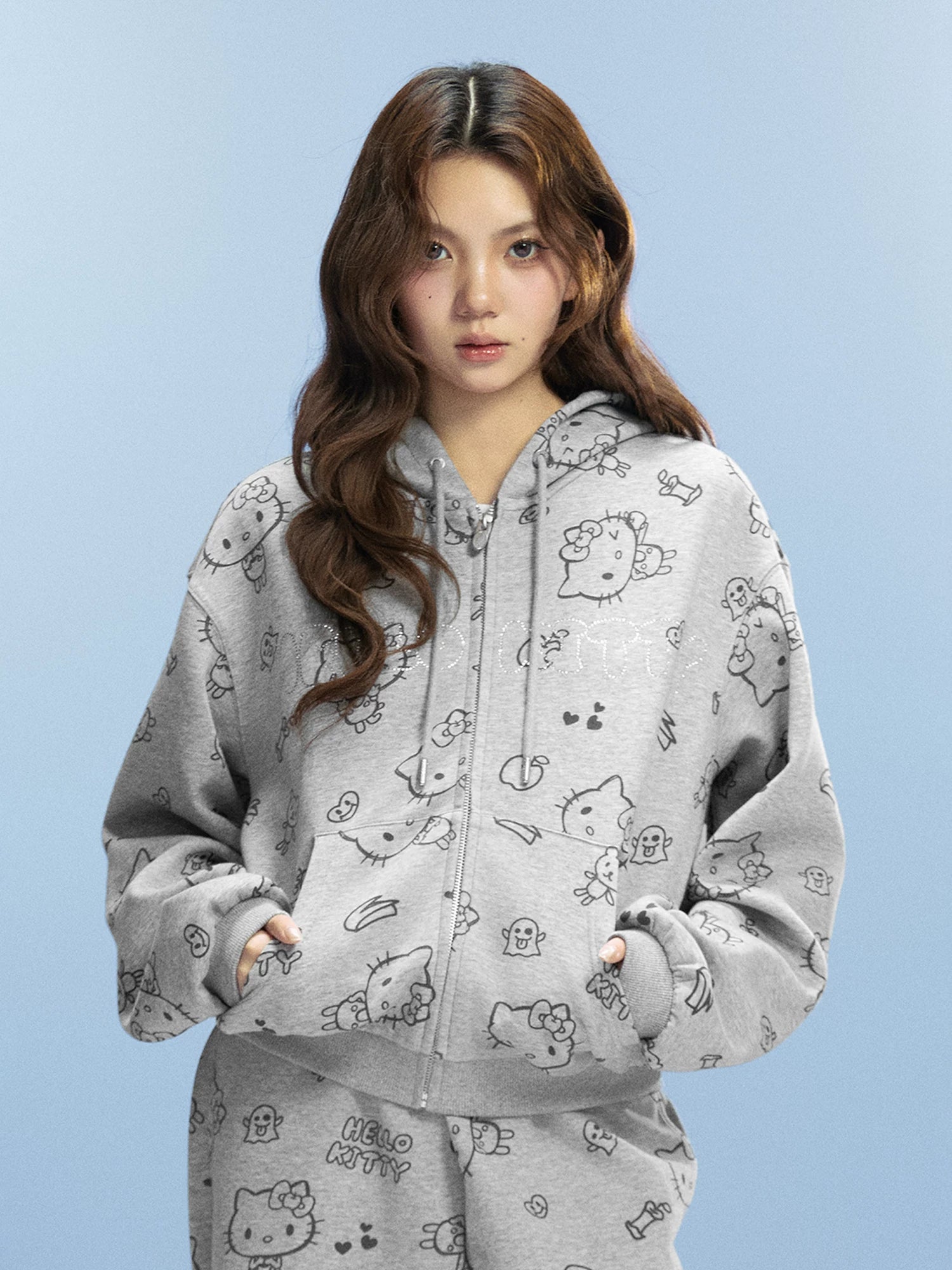 WHOOSIS Hot Diamond Full Print Casual Zipper Jacket