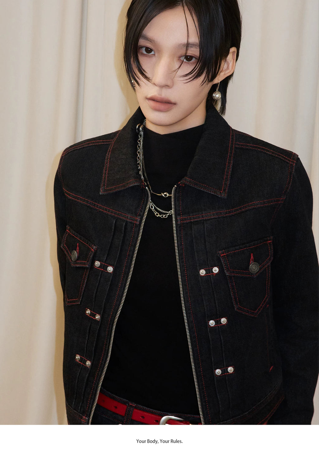 Sameuoo Stud Trim Short Denim Jacket