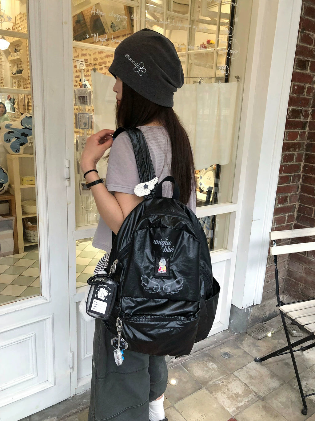 Unique blue Silver Faux Leather Zip-Top Backpack
