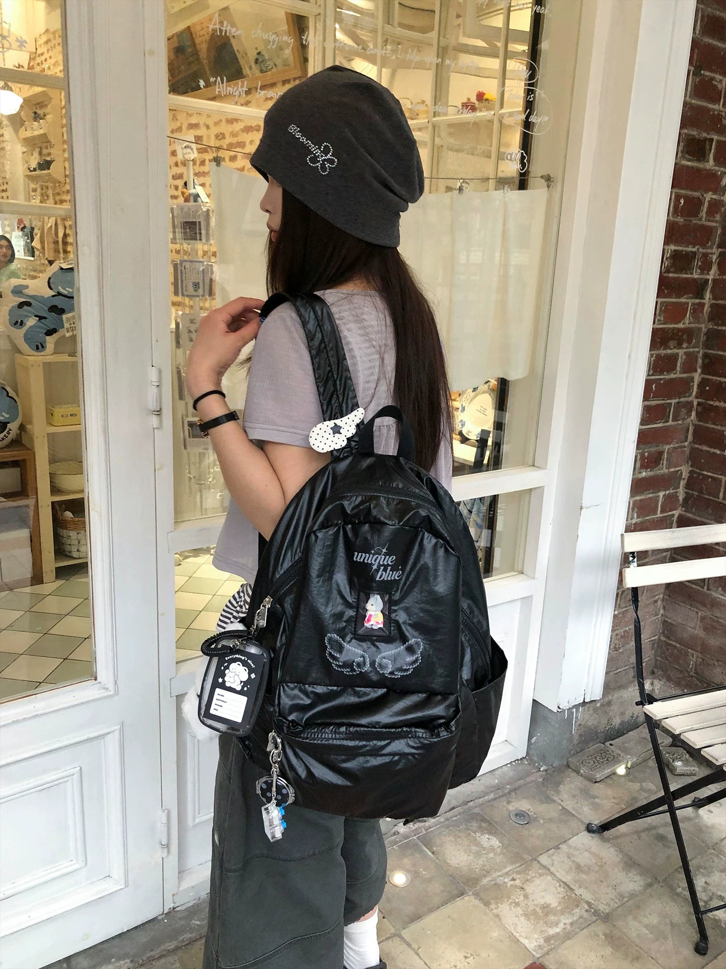 Unique blue Silver Faux Leather Zip-Top Backpack