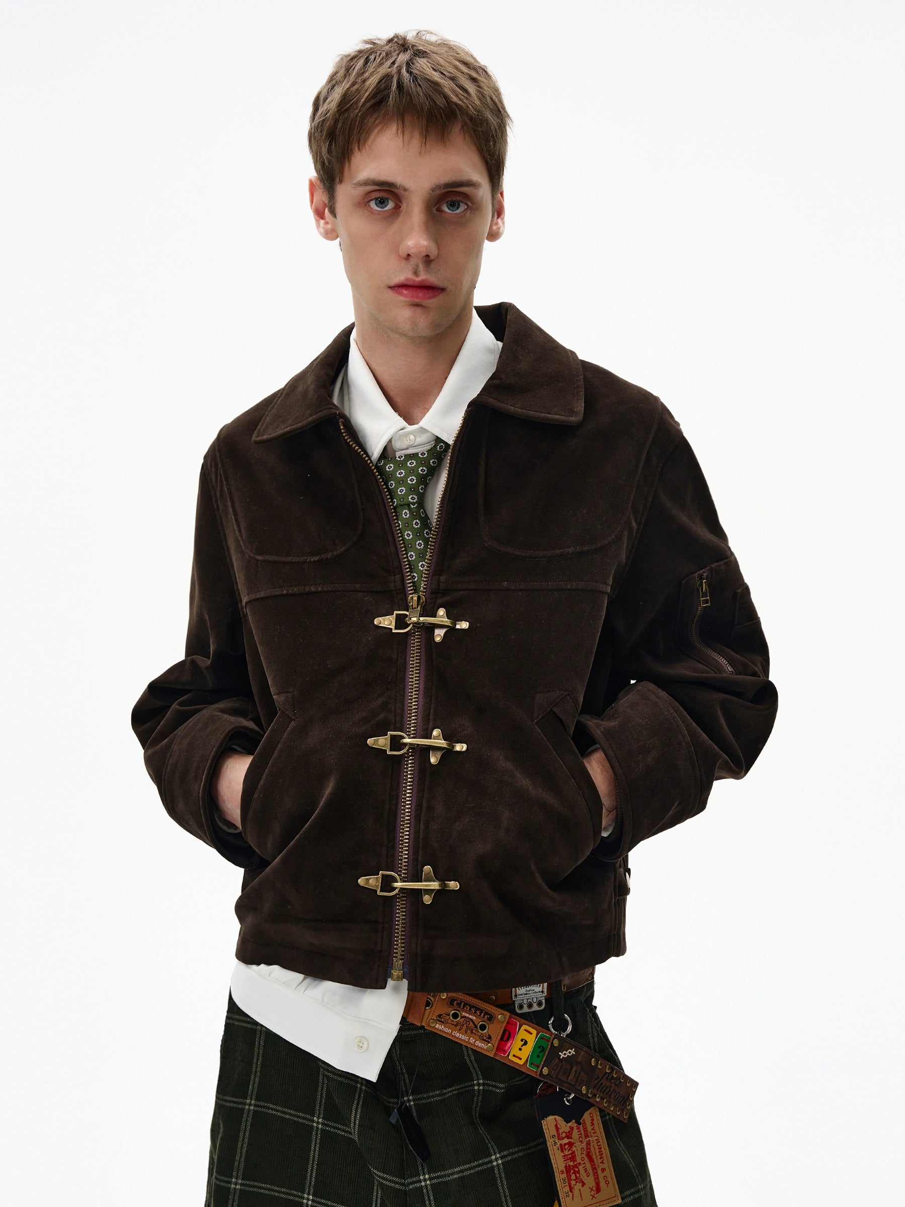 MADWITCH X BTSG Deconstructed Splicing Aircraft Buckle Short Jacket