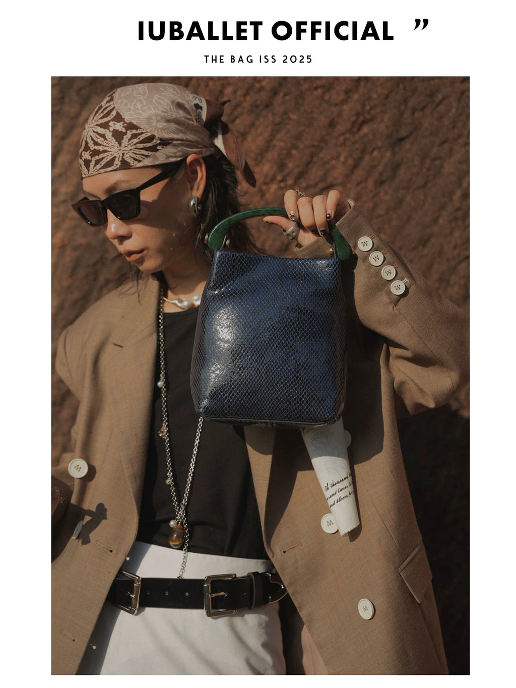 IUBALLET Vintage Snake Print Leather Bucket Bag