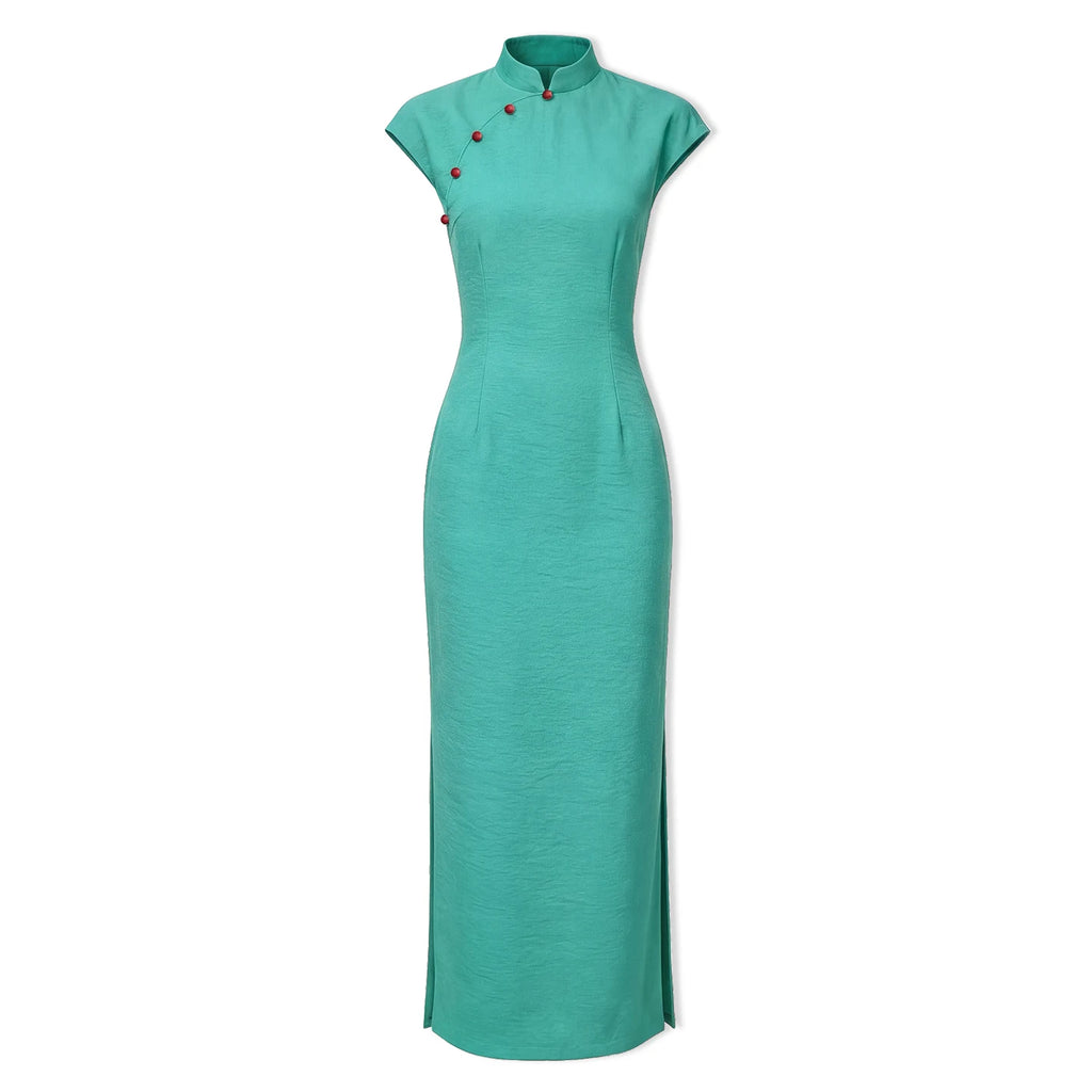 ZIHE Ice Silk Wrinkle-Resistant Long Qipao Dress