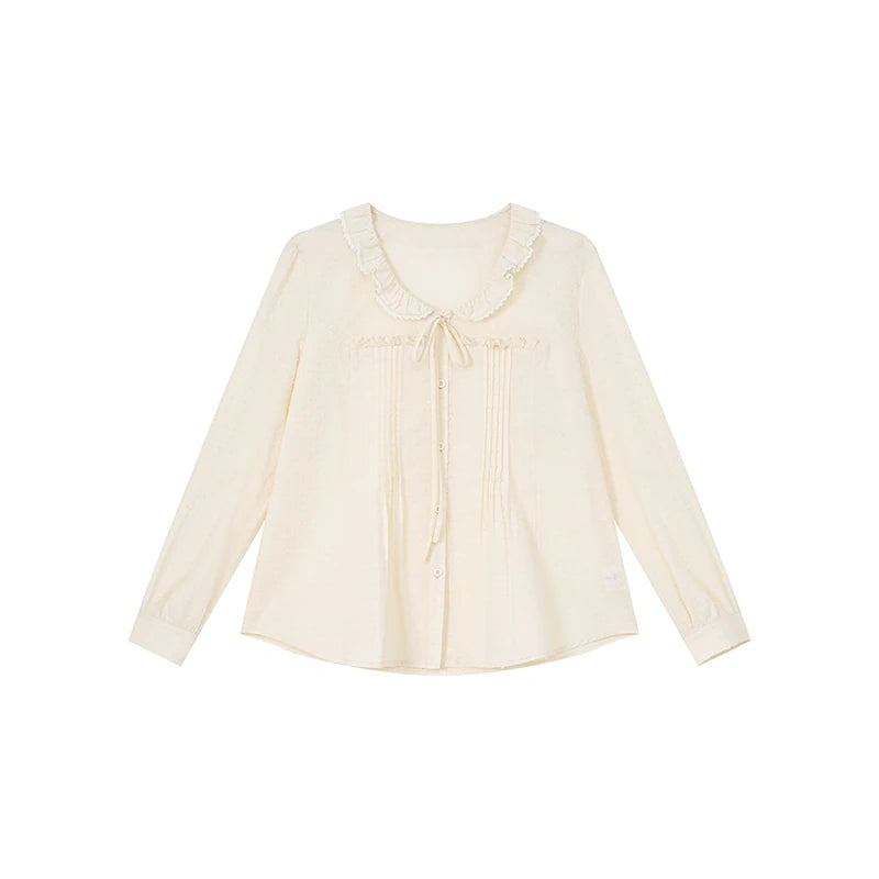 KANO Ruffle-Trim Tie-Front Textured Blouse
