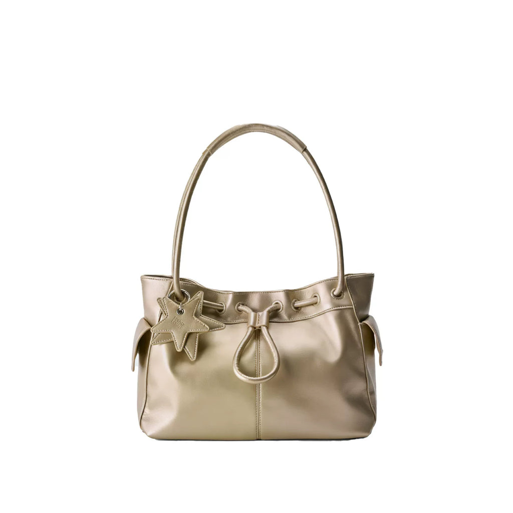 ECODAY Pebble Grain Faux Leather Drawstring Boston Bag