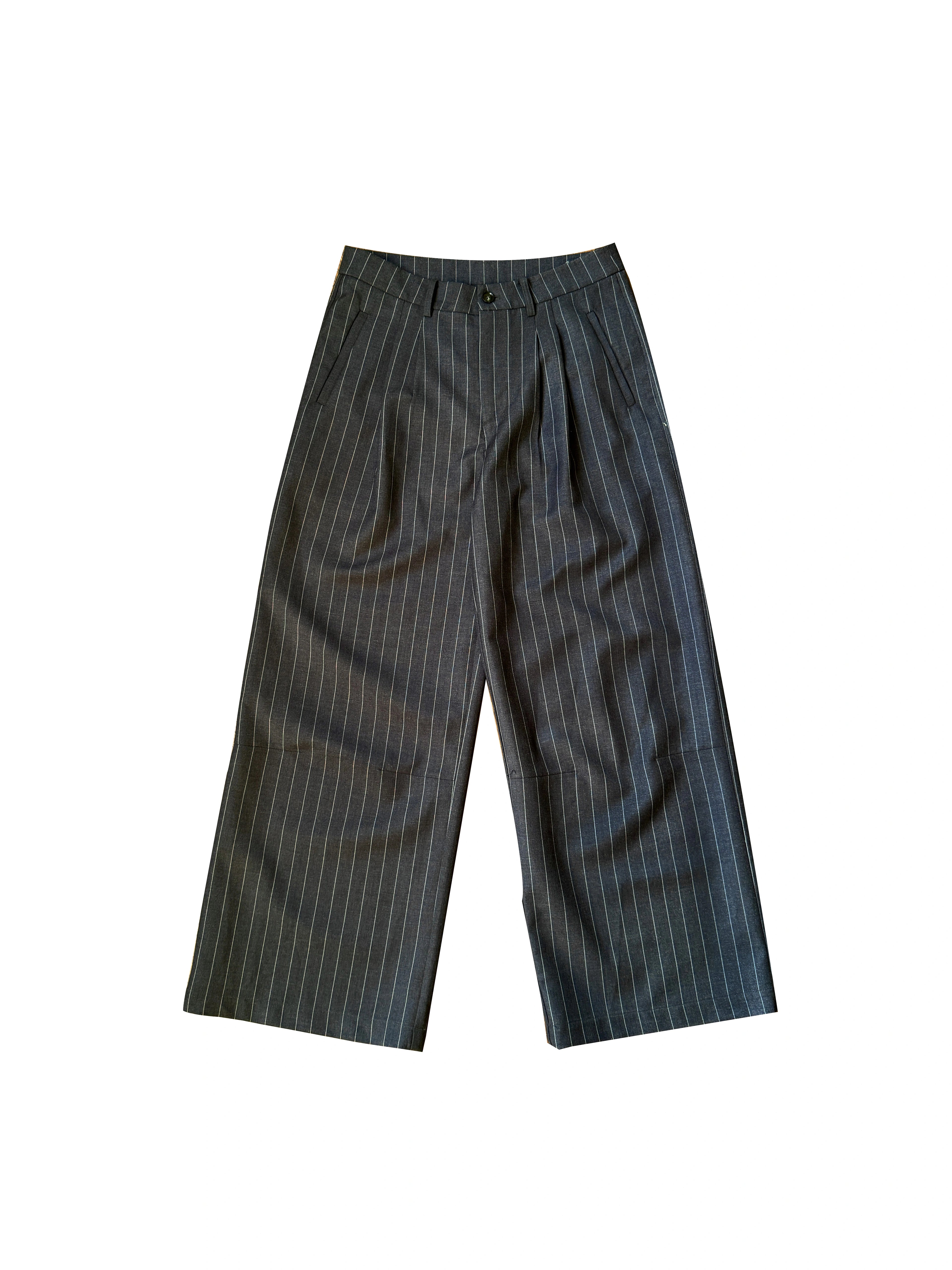 InsGale Scimitar Pleated Three-dimensional Wide-leg Striped Trousers