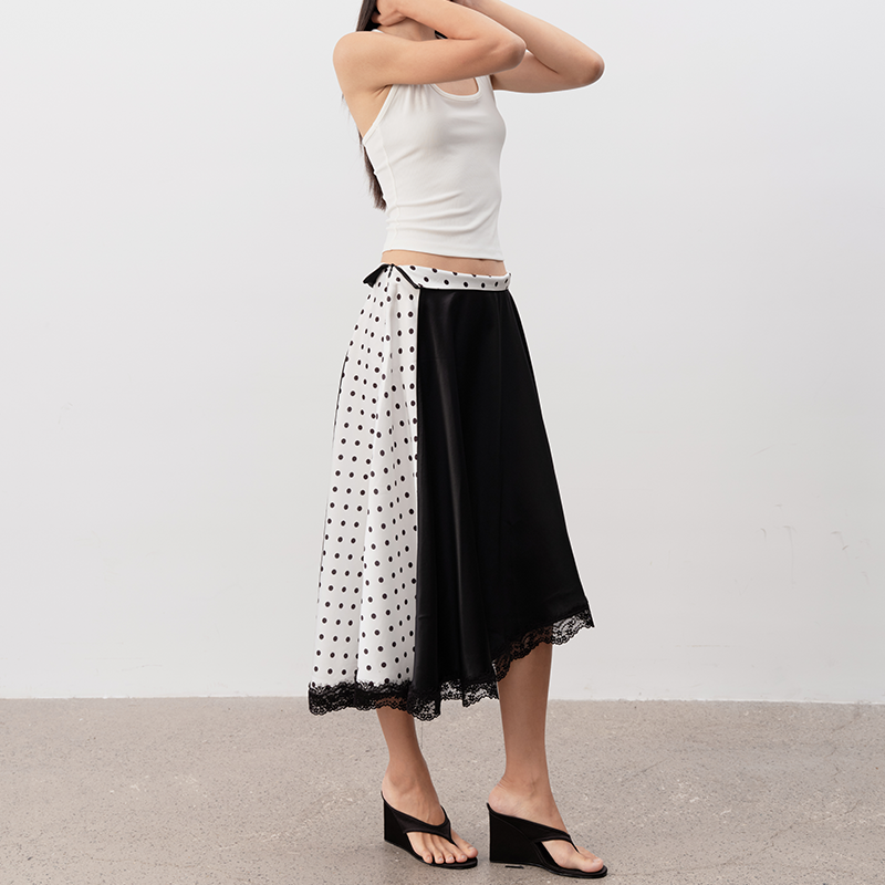 JCAESAR Polka Dot Stitching Lace Dress