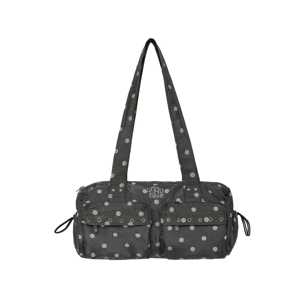 Unique blue Smoke Gray Polka Dot Faux Leather Zip-Top Shoulder Bag