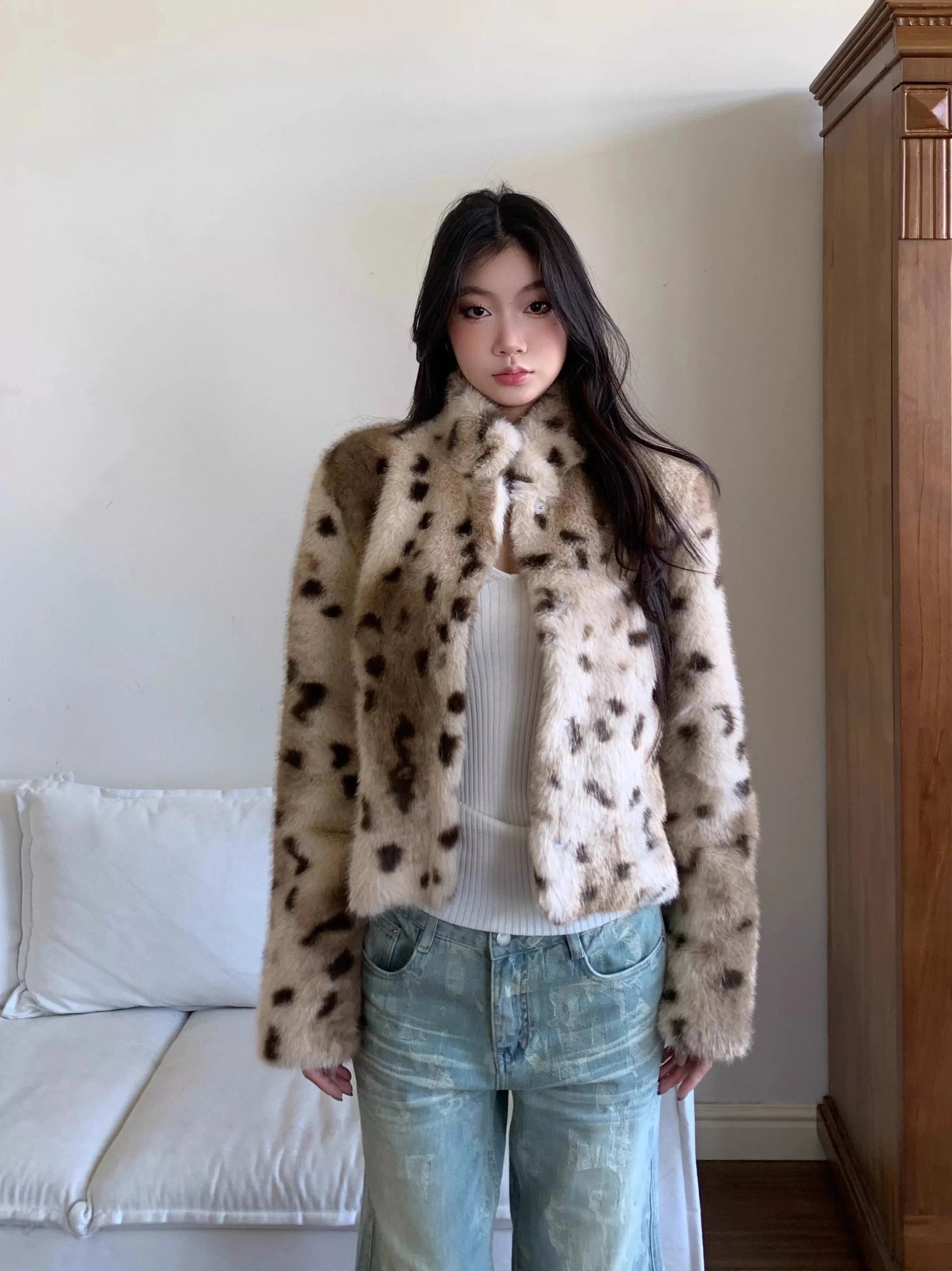 WITHMIN Leopard Print Casual Soft Waxy Lazy Coat