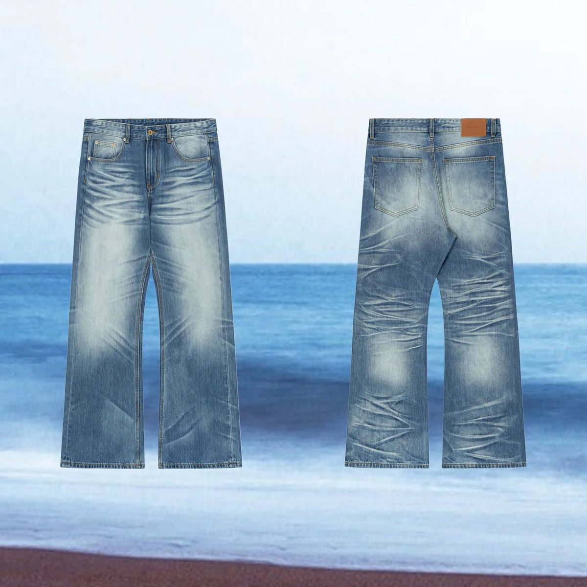 NO LOGO PaleTide Tidal Blue Washed Straight-Leg Loose Jeans
