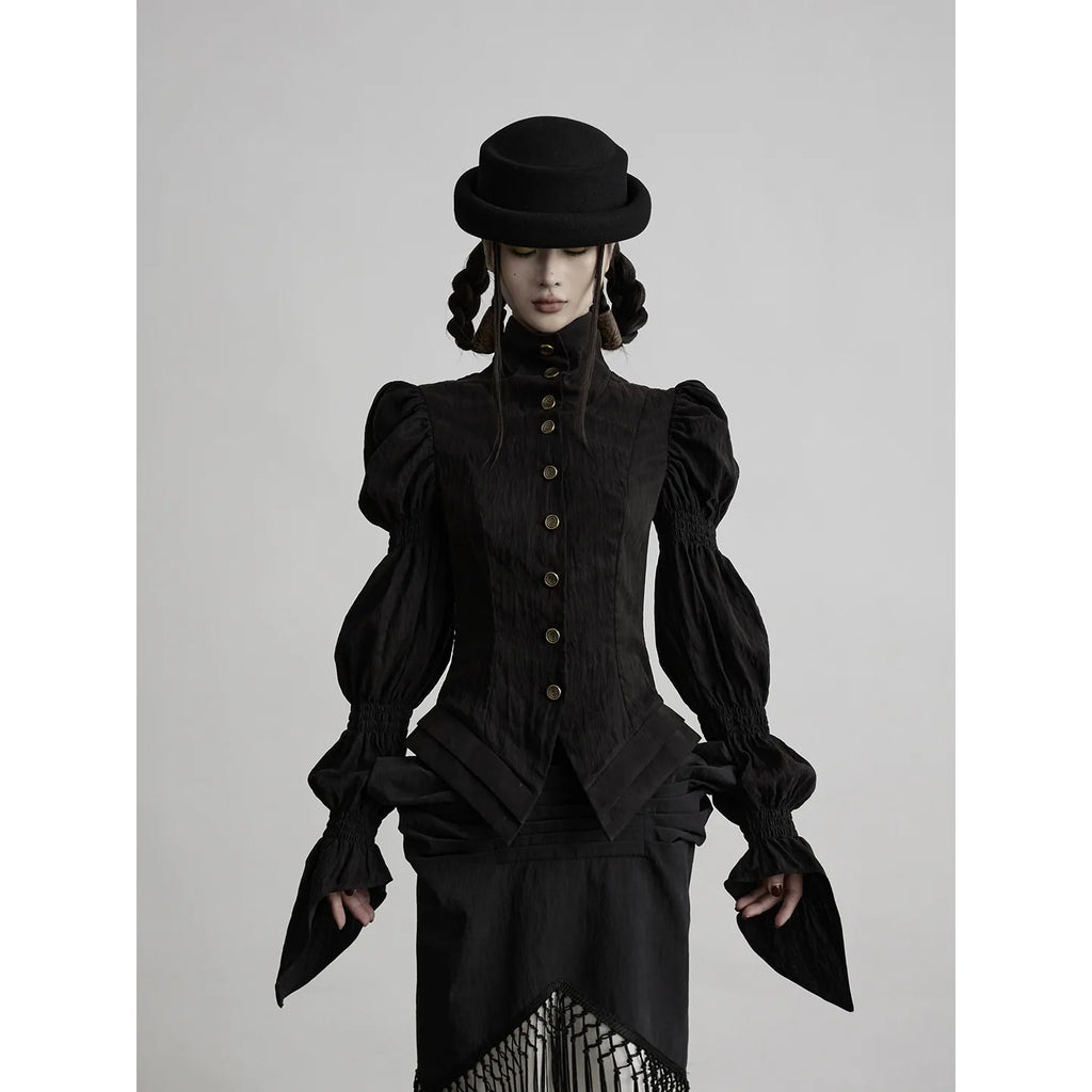 INDULGE Shen Cupro Lantern Sleeve Waist-Cinched Blouse