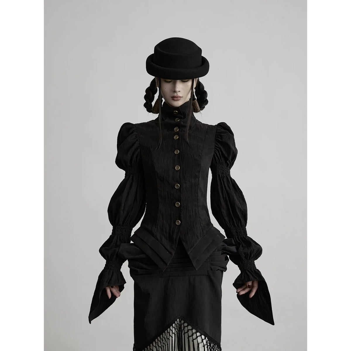 INDULGE Shen Cupro Lantern Sleeve Waist-Cinched Blouse