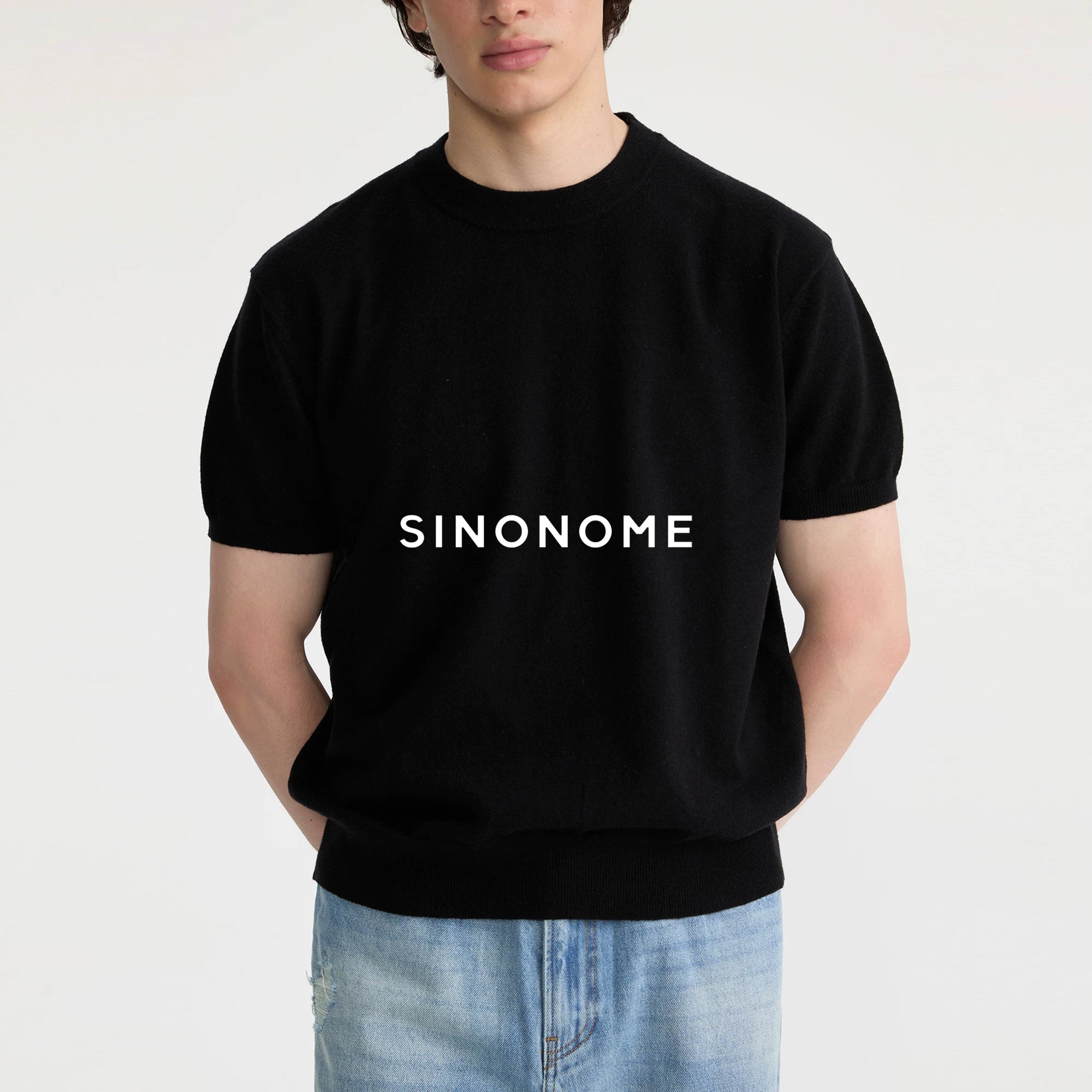 SINONOME Wool-Blend Brushed Cropped Drop-Shoulder Knit Tee