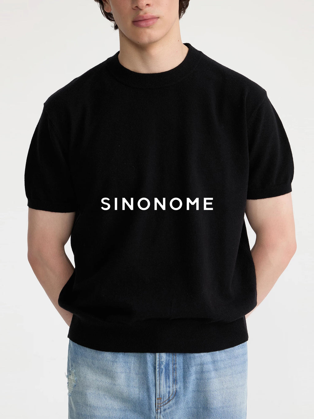 SINONOME Wool-Blend Brushed Cropped Drop-Shoulder Knit Tee