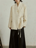 SUNYVONNE Diagonal Placket V-neck Lace-up Jacket