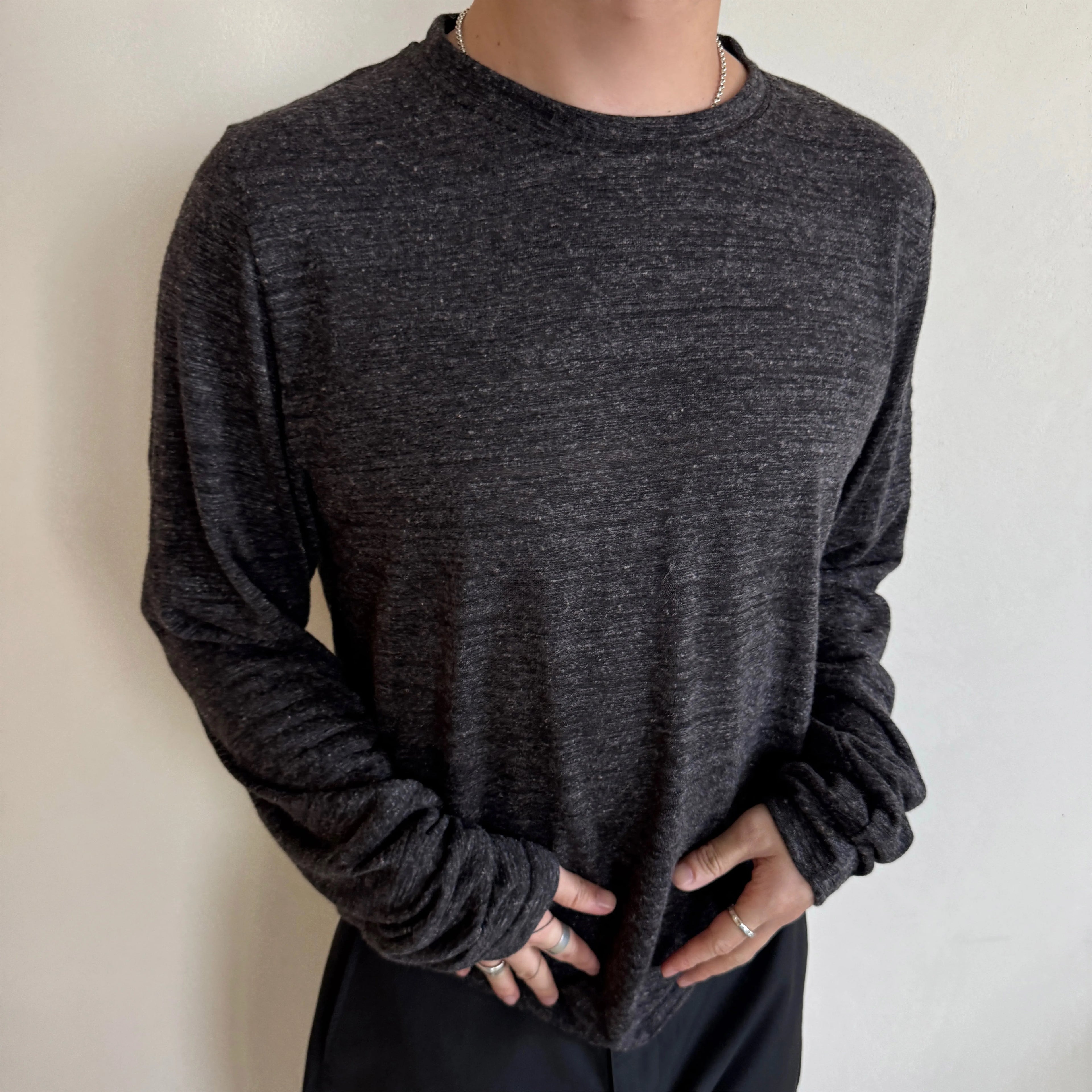 Anniehall Linen Blended Yarn Texture Long Sleeve