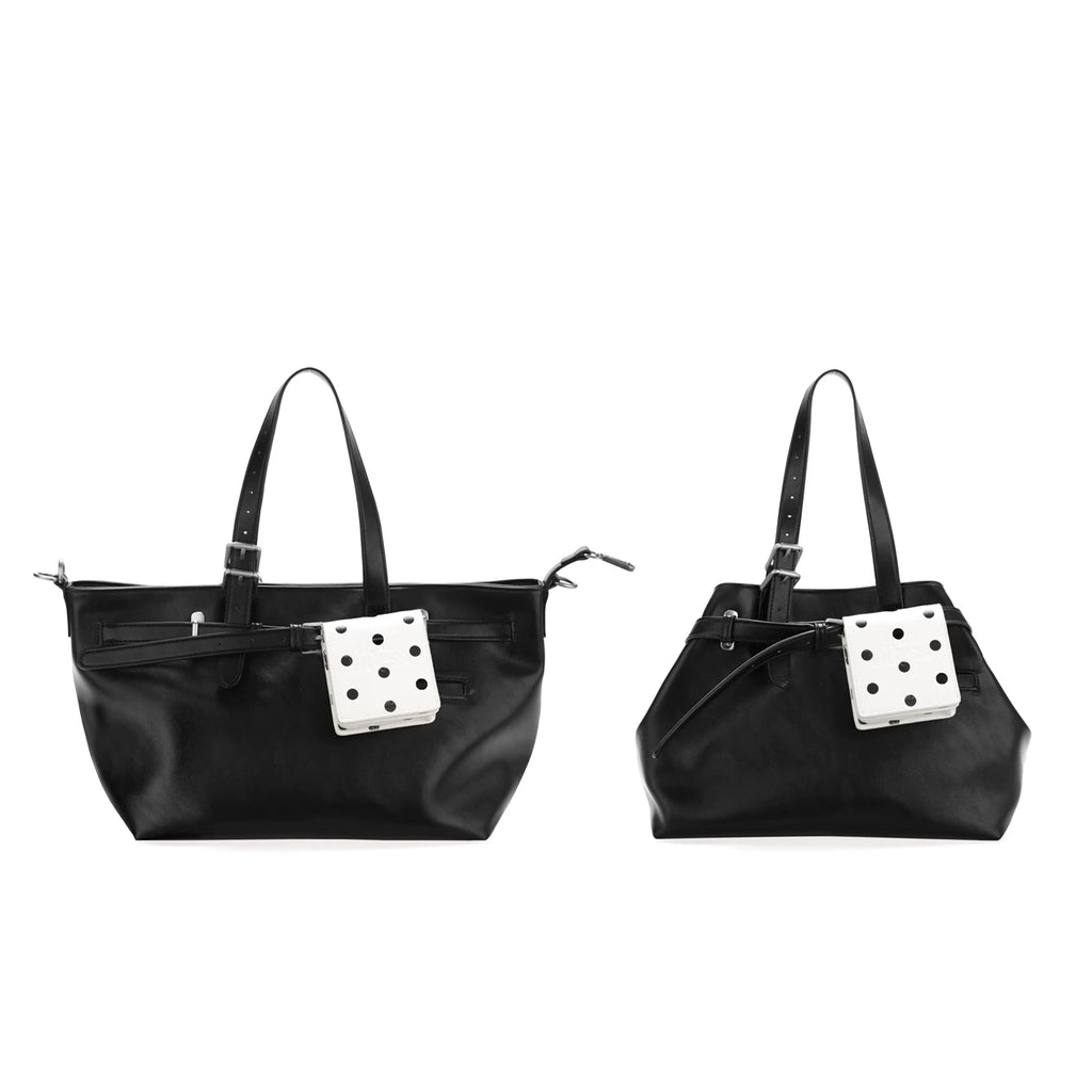 JANDRESS Black Faux Leather Magnetic Snap Tote