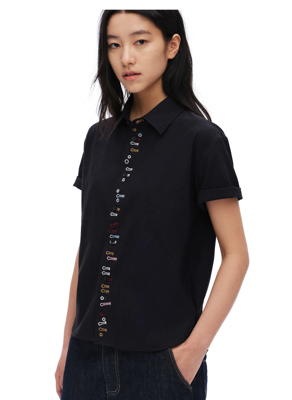 Oinimi Fun Buttonhole Casual Short Sleeve Shirt