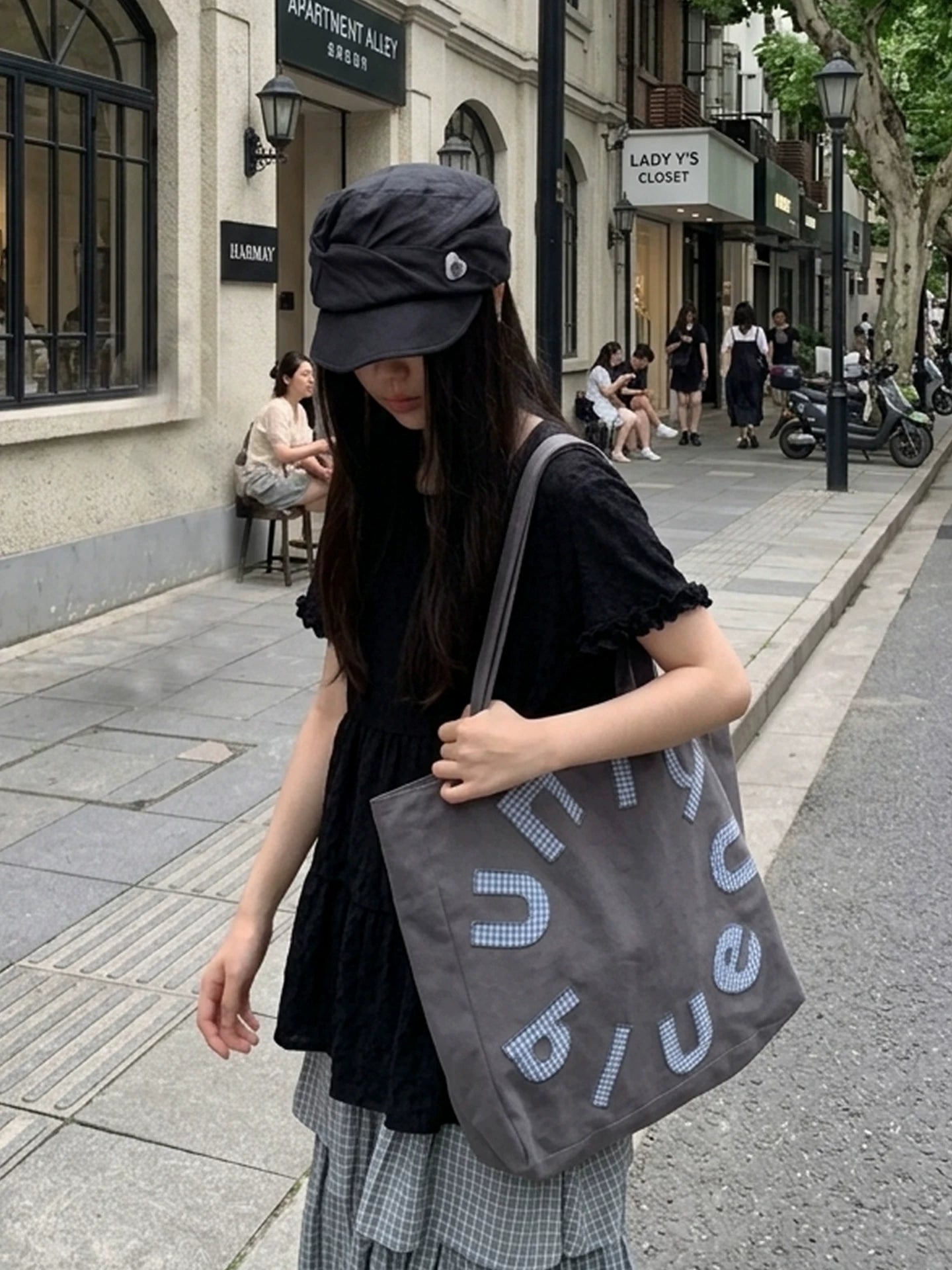 Unique blue Leather Plaid Shoulder Bag